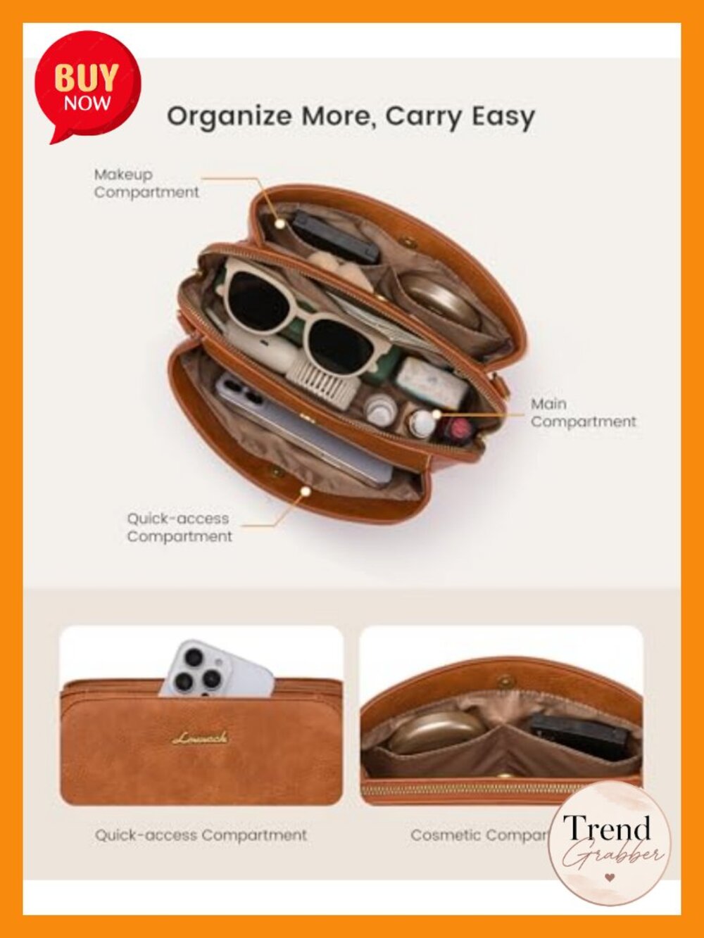 Faux Leather RFID Anti Theft Crossbody Bag with Adjustable Strap - Picture 2 of 6